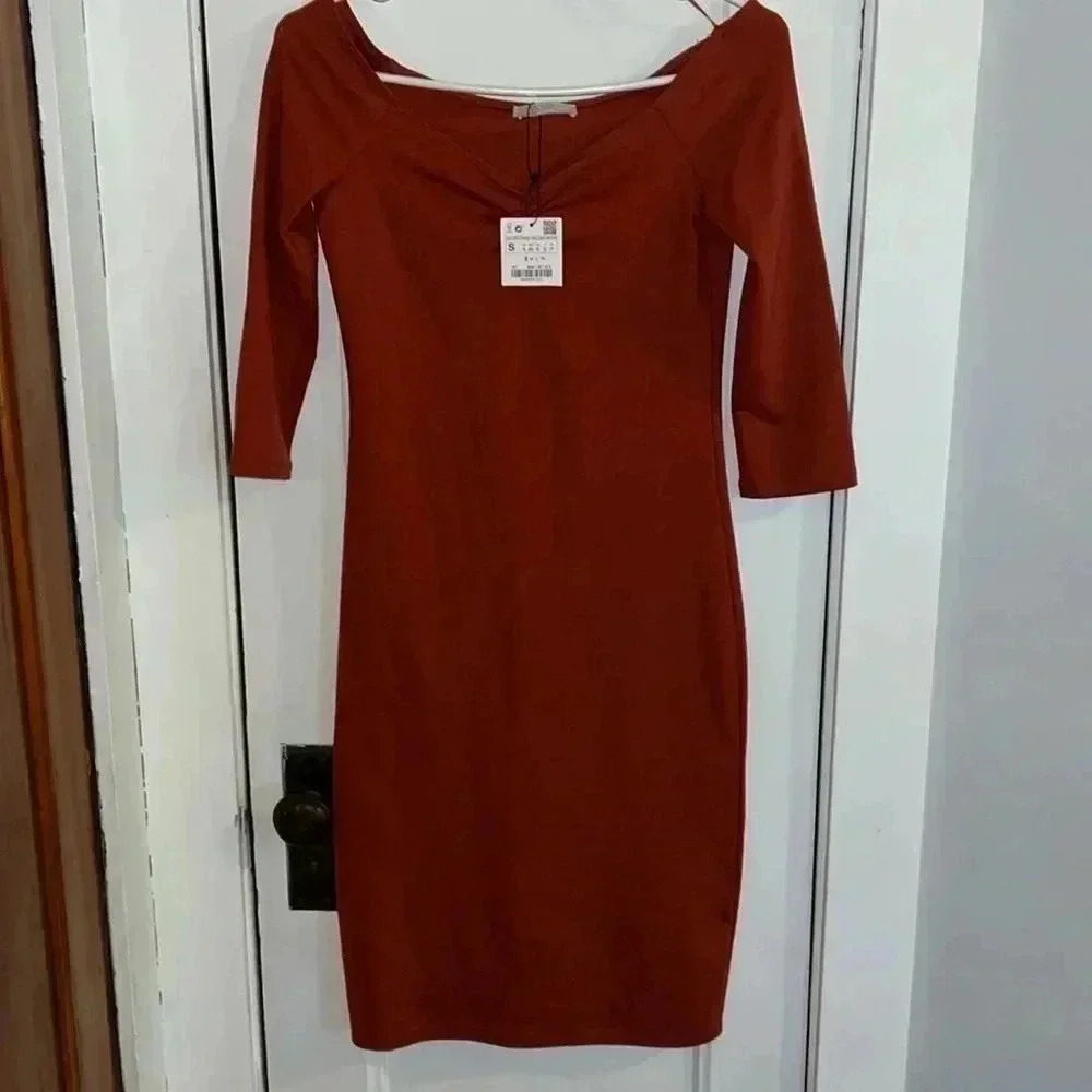 ZaraTrafaluc Rust Off The Shoulder NWT Dress B8